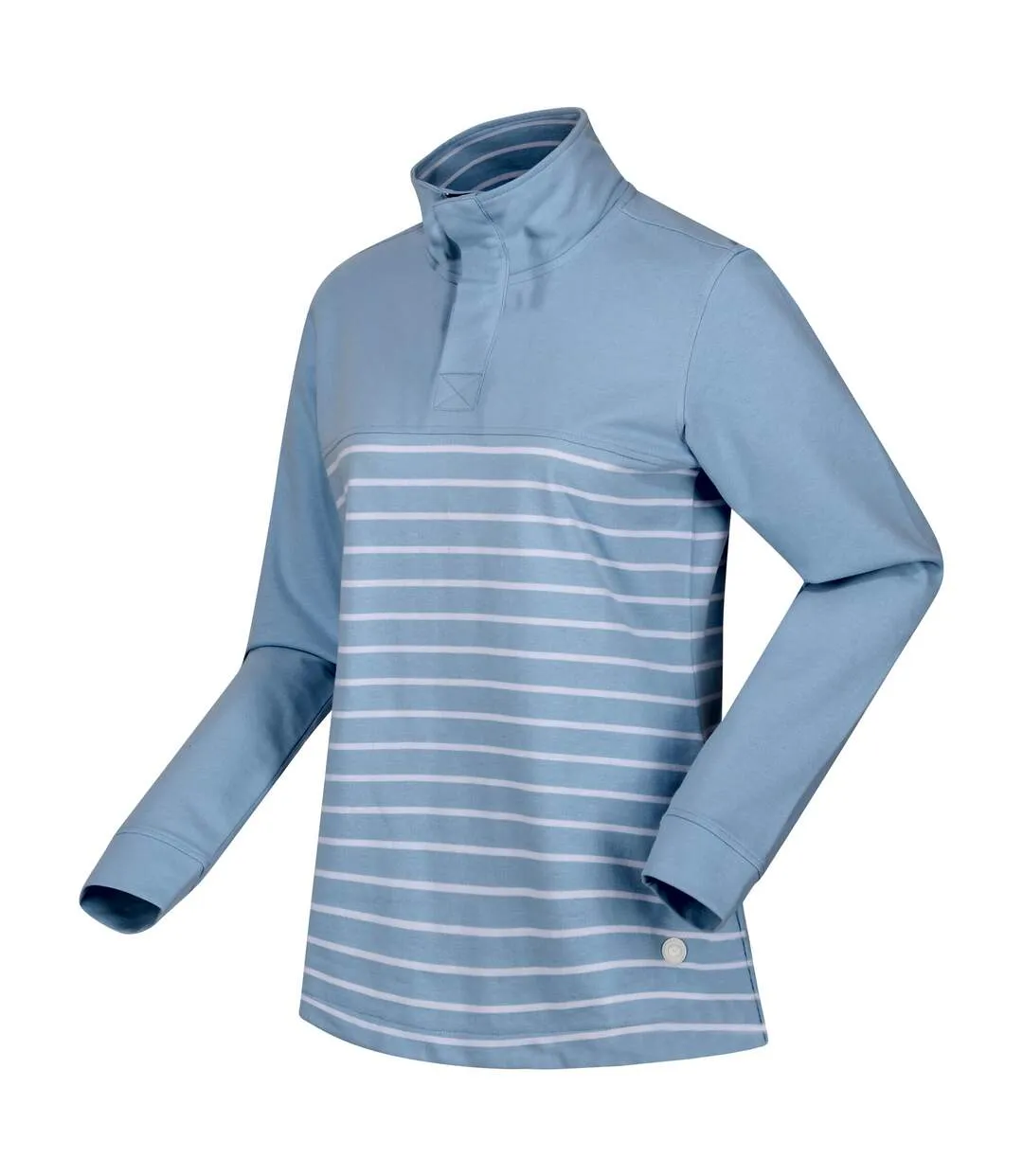 Womens/ladies bayla striped button neck sweatshirt powder blue/white Regatta